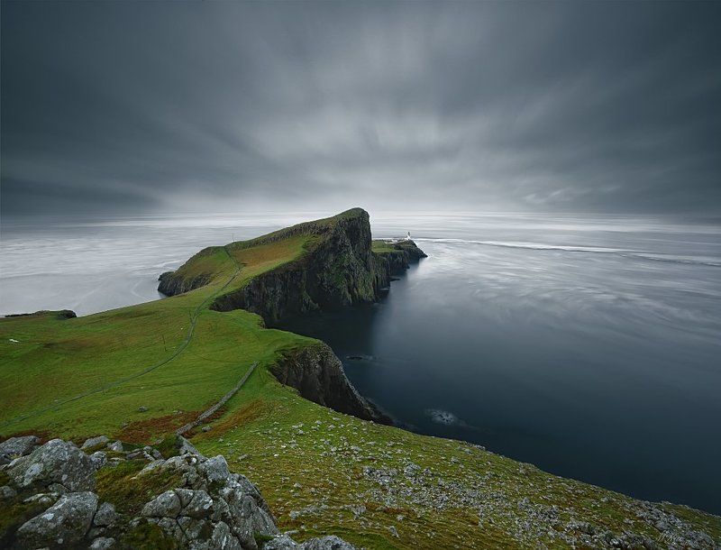 Neist Point, long exposure, scotland, Atlantic ocean, rocks, stones, lighthouse,  Neist Point фото превью