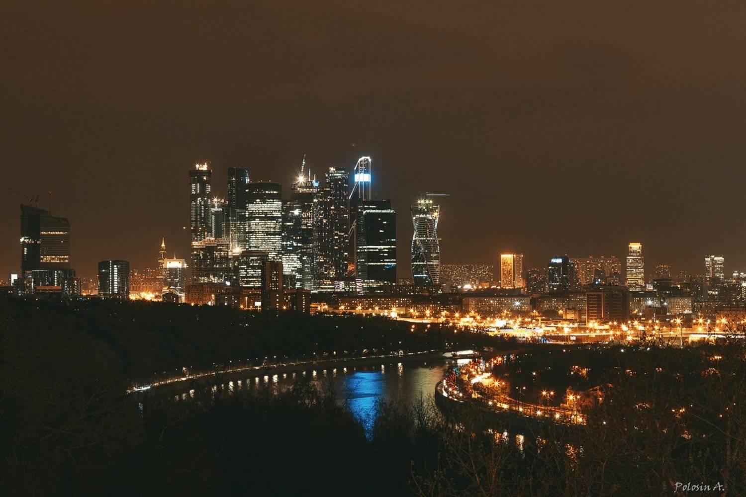 Москва, ночь, город, Москва-сити, Полосин Александр