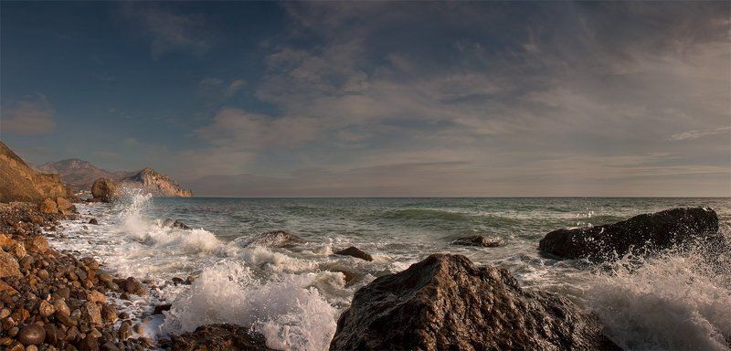 Берег, Брызги, Камни, Море, Небо, Прибой Прибой фото превью