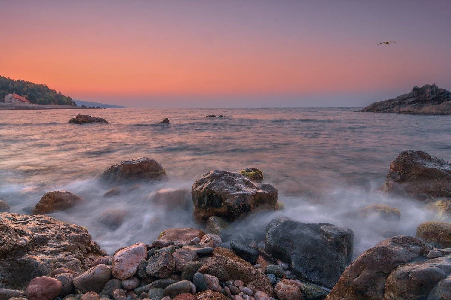 волны, восход, камни, море, рассвет, утро, чайка, Виктор Климкин