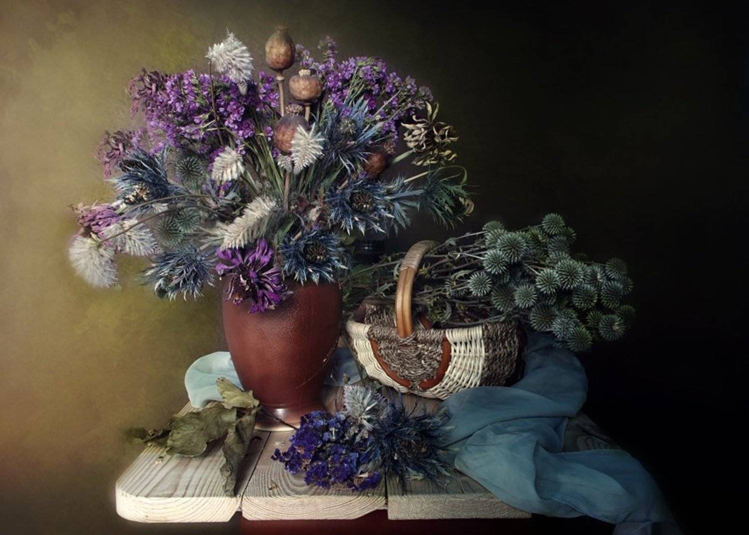 Букет красивых цветов, Букет красивых цветов в корзинке, Букет сухоцветов, Красивые цветы, Натюрморт, Вера Павлухина
