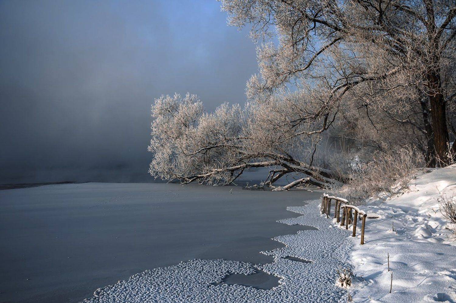 Зима, Иней, Мороз, Пейзаж, Река, Снег, Туман, Холод, Анатолий Зверев