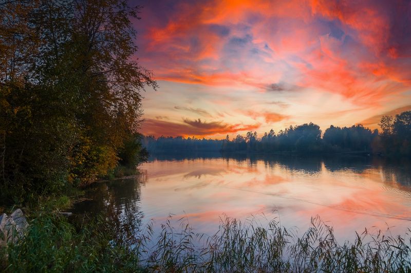 пейзаж, река, природа, вечер, закат Вечер фото превью