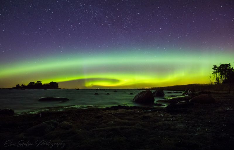 пейзаж, природа, ночь, эстония, полярное сияние Краски ночи фото превью