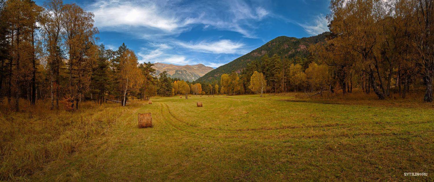 Осень, Архыз, Тебердинский заказник, природа, достопримечательность, Карачаево-Черкессия, панорама, луг, поле, лес, осенний, пейзаж, Сытилин Павел