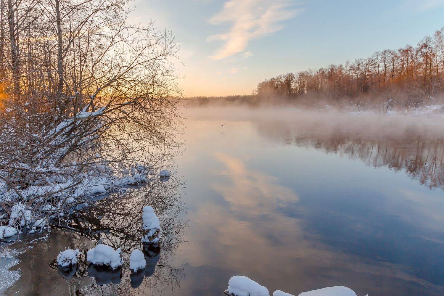 водохранилище, туман. март, пейзаж, утро, Юрий Морозов