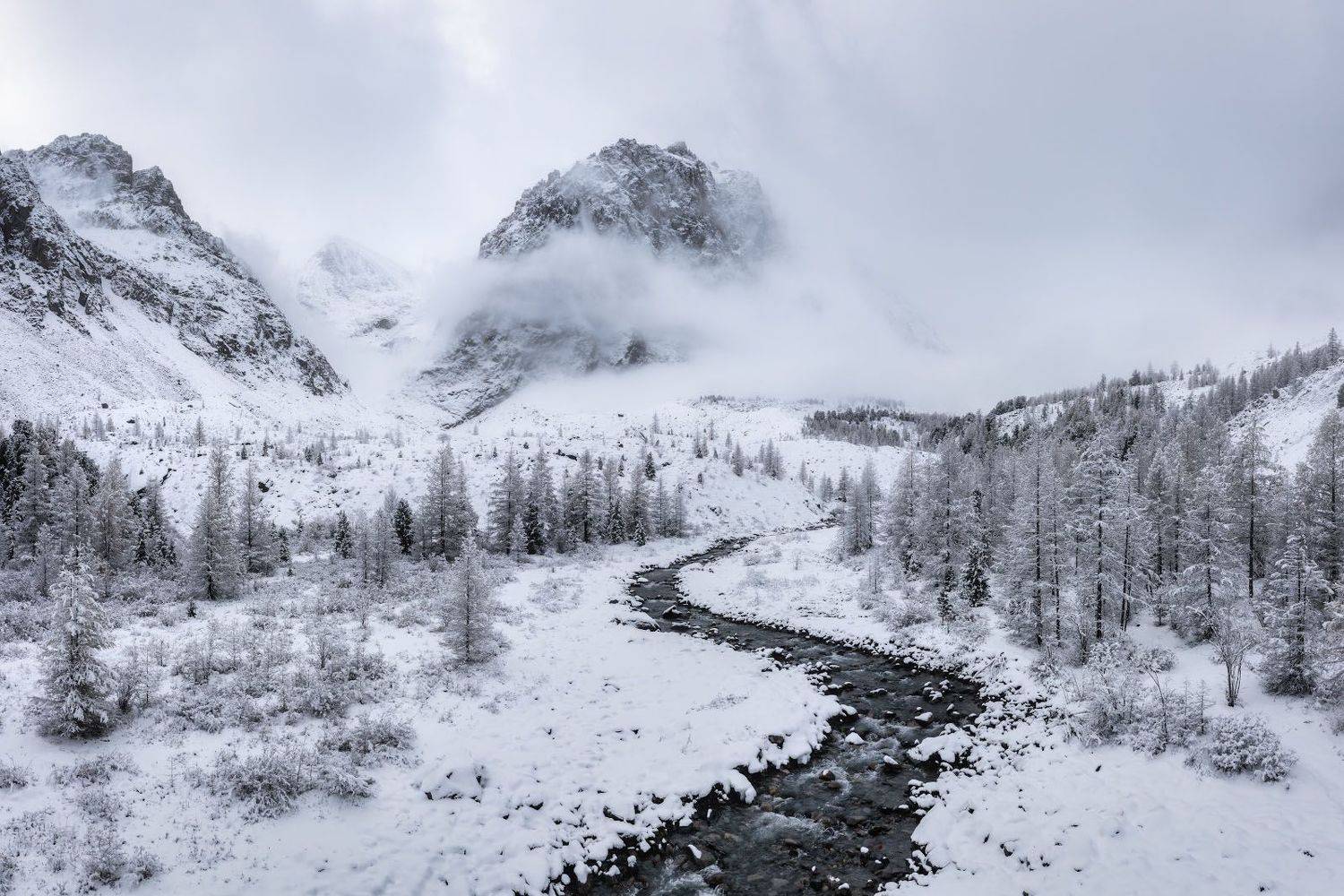 altay, winter, aktru, october, cold, mountains, landscape, aerial, drone, Алексей Вымятнин