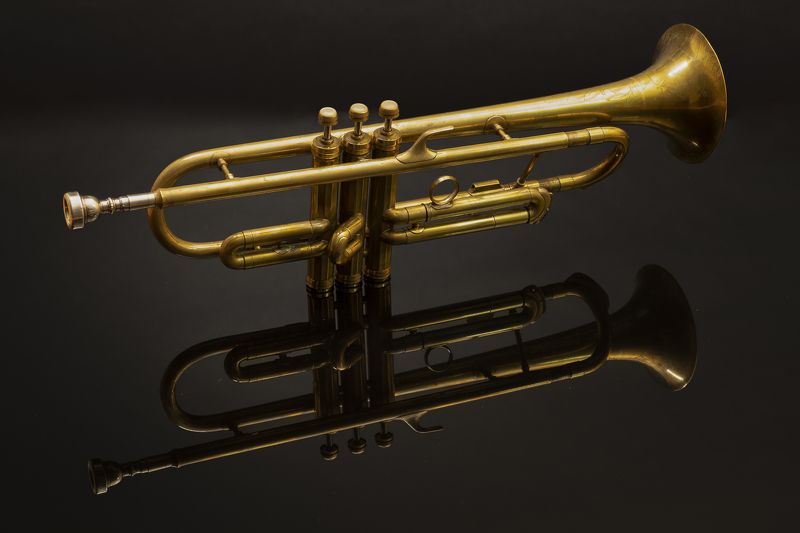 trumpet; music; studio; fog; music instrument; brass Trumpet фото превью