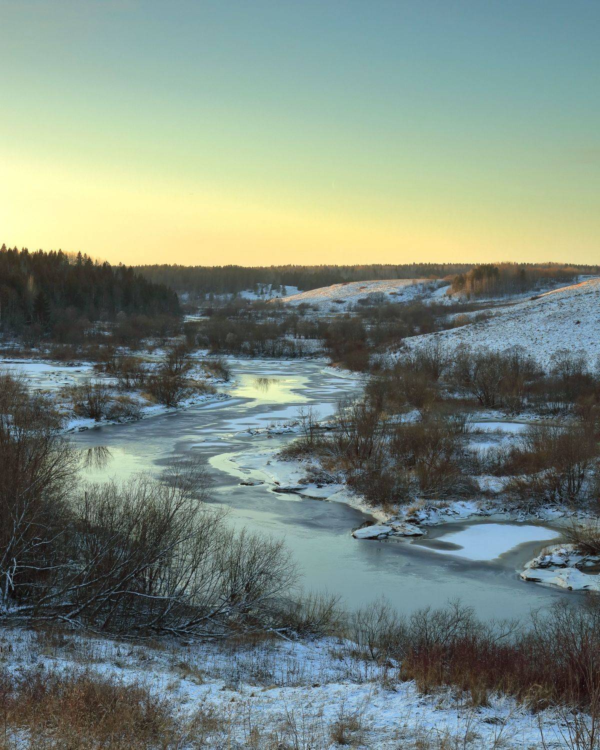 природа, осень, север, мороз, река, холмы, закат, лес, Титов Александр