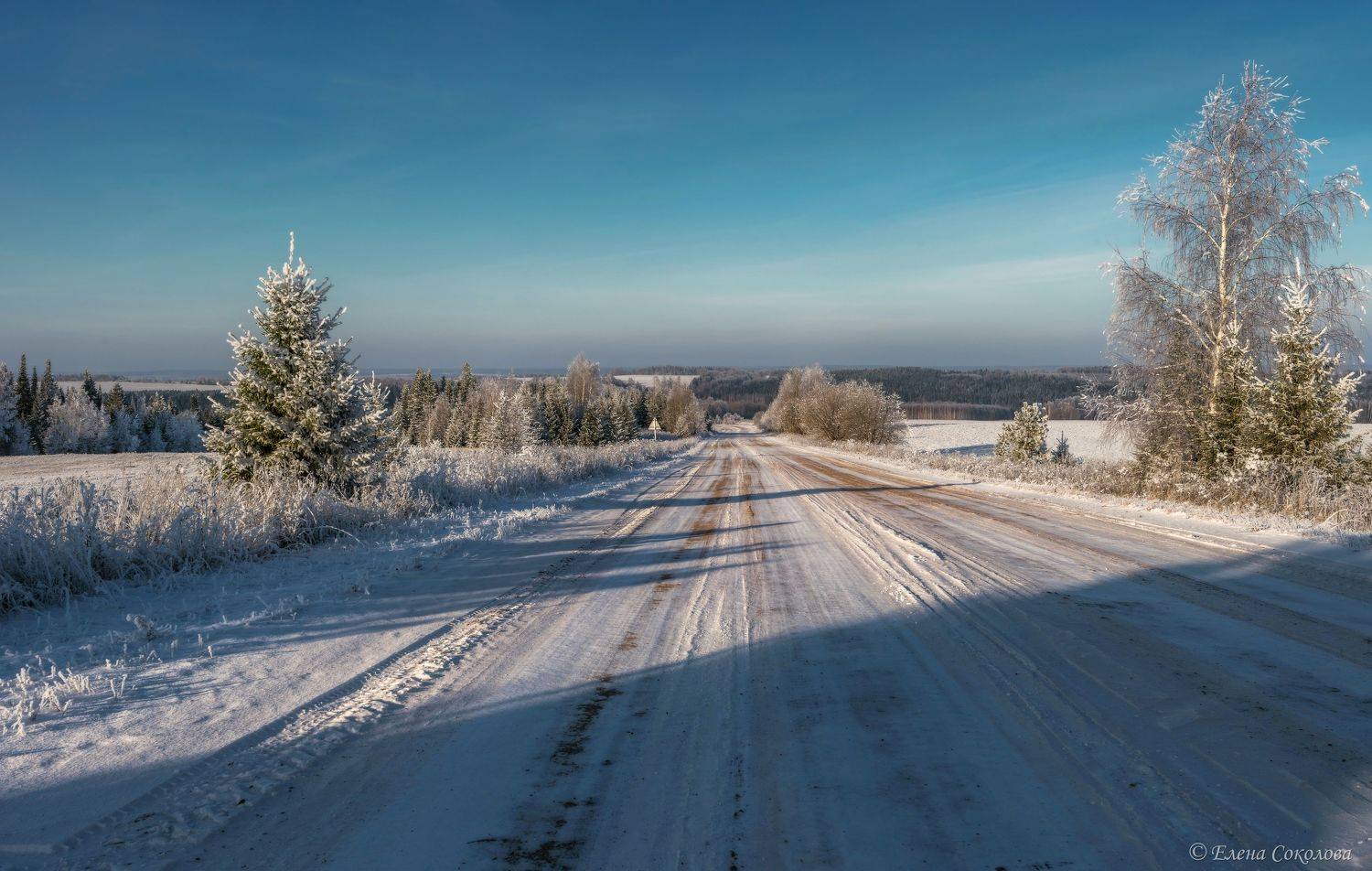 природа, зимний пейзаж, дорога, снег, изморозь, Соколова Елена