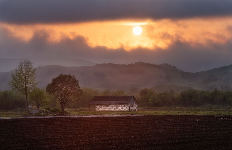 Sunset, landscapes, nature Roadside sunset фото превью