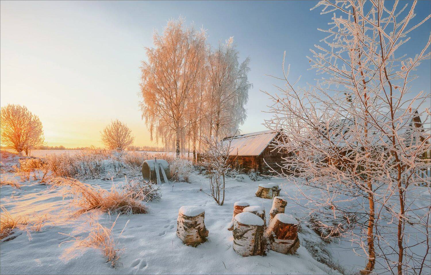 пейзаж, вечер, осень, снег, деревня, свет, цвет, александр никитинский, Никитинский Александр