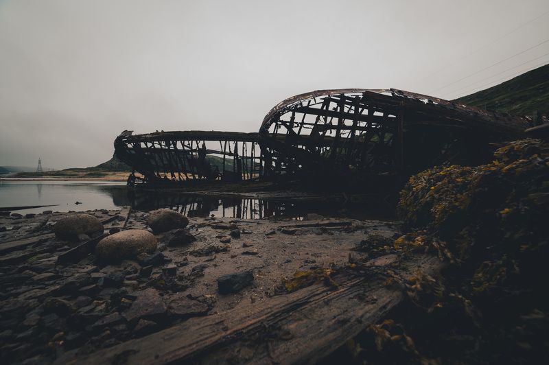 arctic, ice, cold, teriberka, ship, grave, coast, night, fleet, port, polar, northern, Grave. фото превью