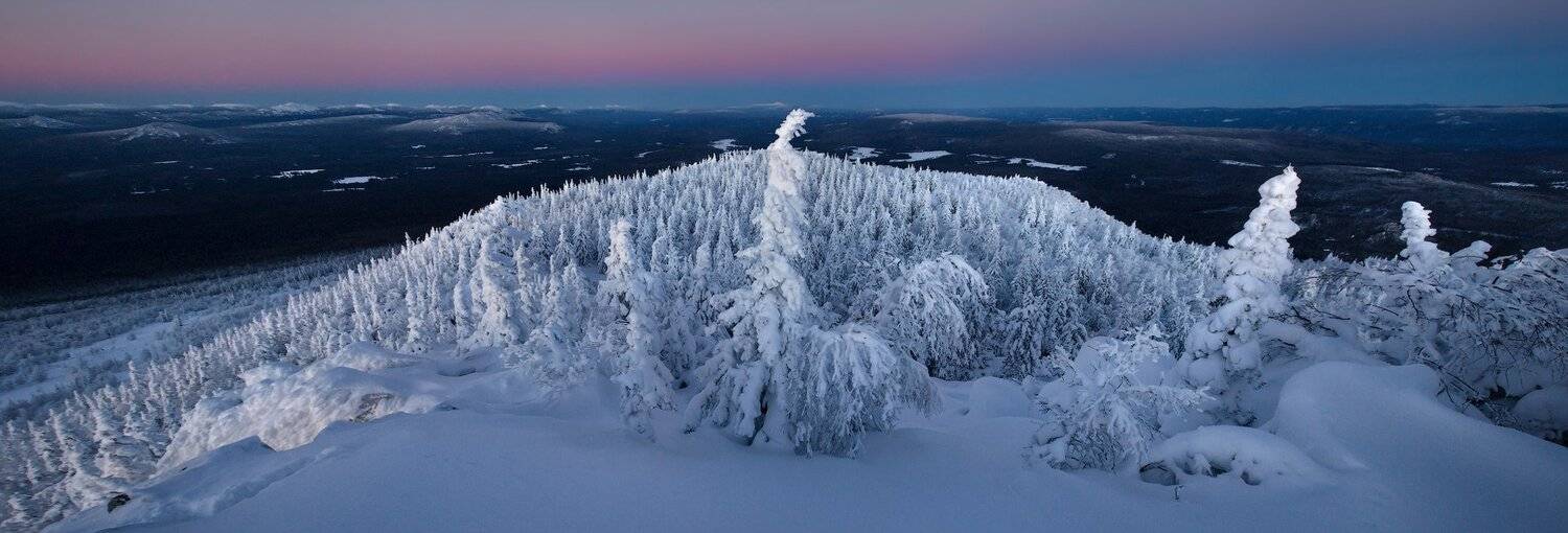 Горы, Елки, Закат, Зима, Снег, Тайга, Урал, Ялангас, Владимир Ляпин