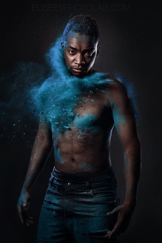 afro black skin color dust powder colorful colors emotion gulal holi holy man portrait scream studio lightning cloud Powder Hit фото превью