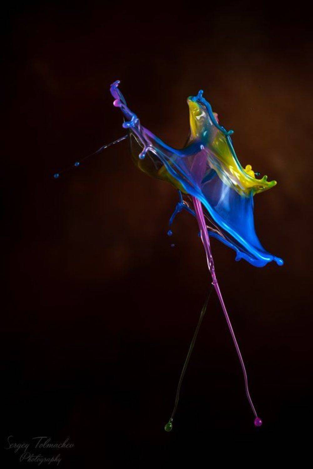 Арт, Брызги, Вода, Всплеск, Капли, Макро, Разноцветные капли, Черный, Сергей Толмачев