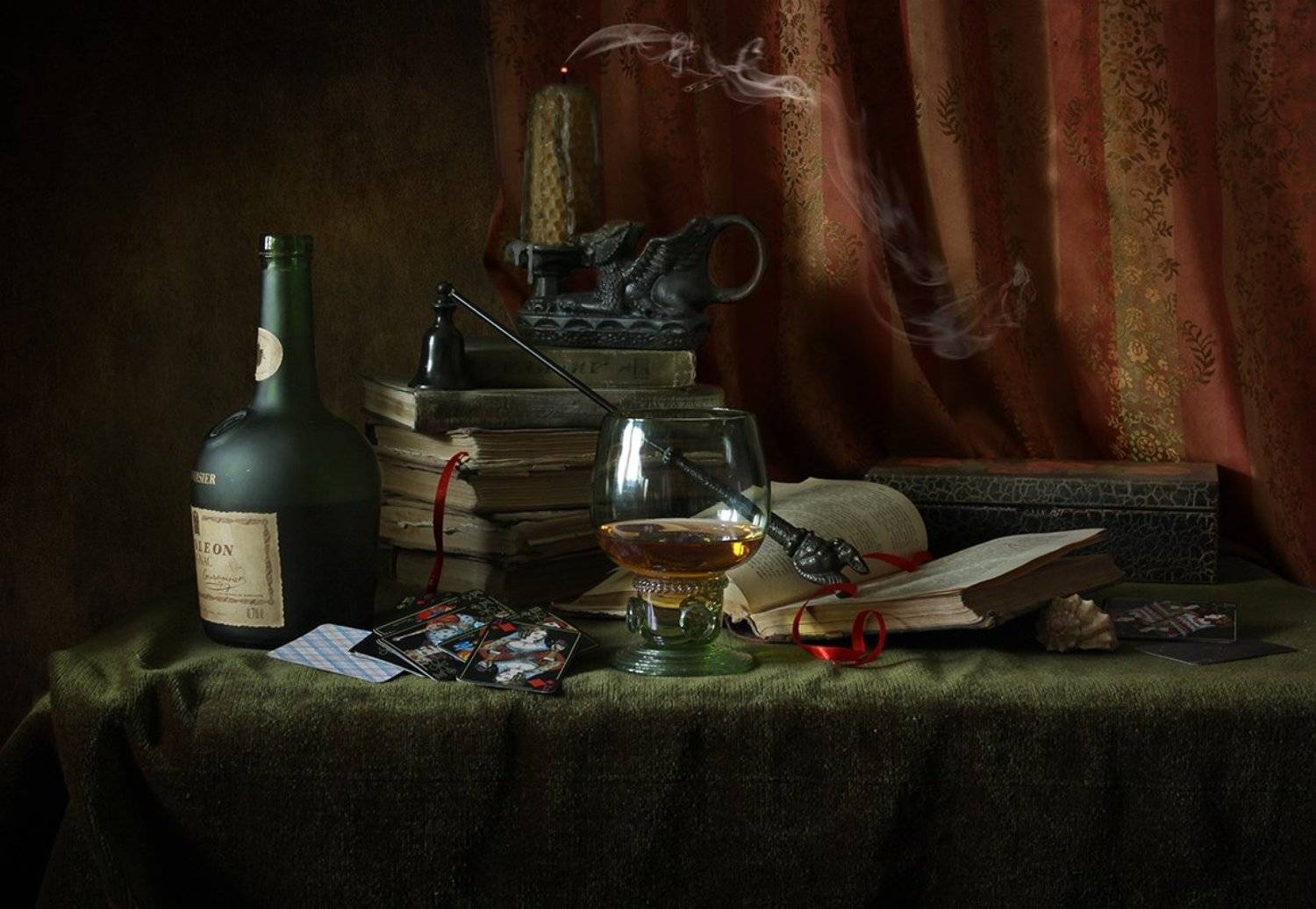 Бокал, Грифон, Карты, Книги, Лесное стекло, Плюшевая скатерть, Свеча, Свечегасилка, Tatyana Karachkova