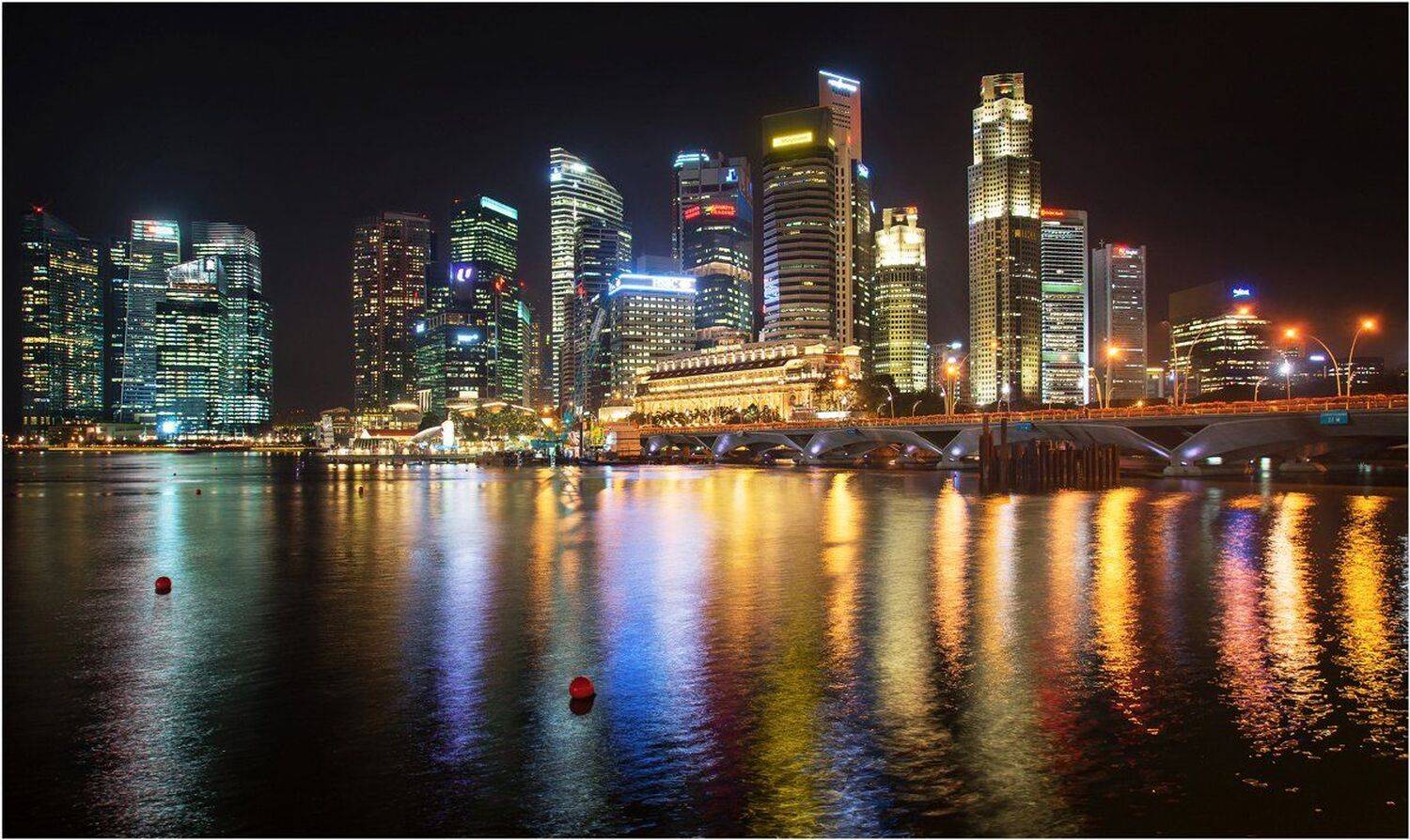 Город, Набережная, Небоскребы, Ночь, Сингапур, Михаил Туркеев