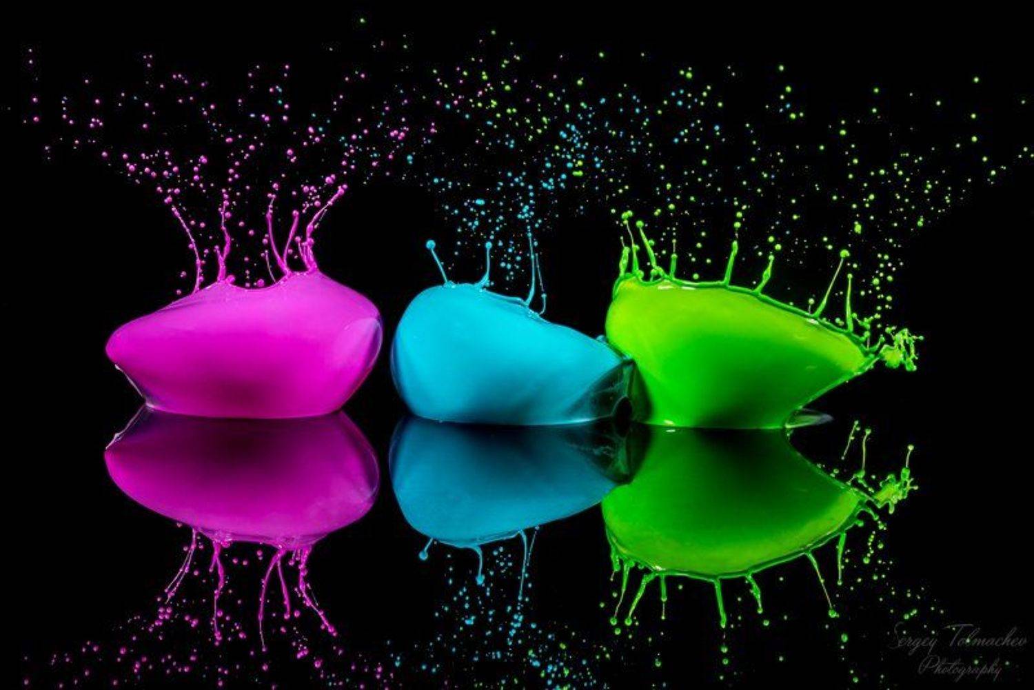 Арт, Брызги, Вода, Всплеск, Жидкость, Капли, Макро, Разноцветные, Три цвета, Сергей Толмачев