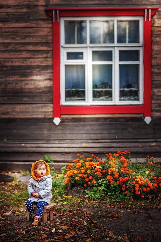 Дети, Осень, Платок, Портрет, Ребенок, Село, Цветы а где все?) фото превью