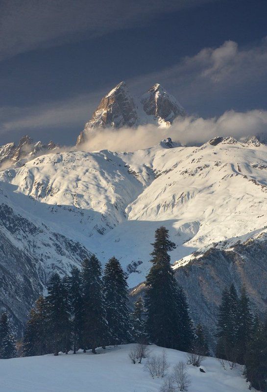 Горные лыжи, Горы, Местиа, Пейзаж, Сванетия, Ушба С видом на Ушбу фото превью
