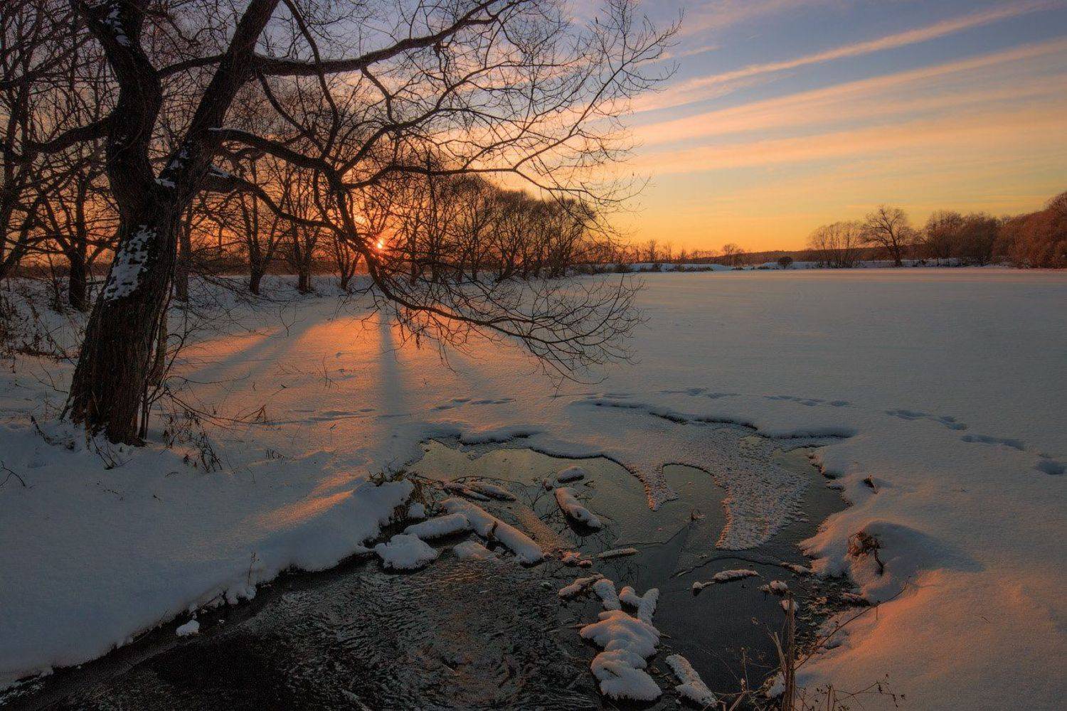 вечер, закат, зима, солнце, Виктор Климкин