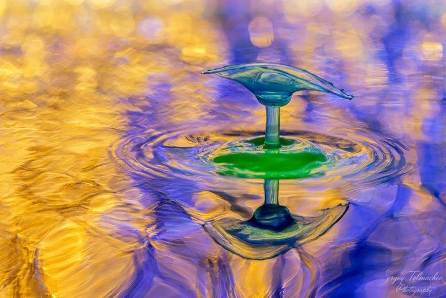 акварель, арт, вода, всплеск, желтый, зеленый, капли, краски, макро, синий, цвета, Сергей Толмачев