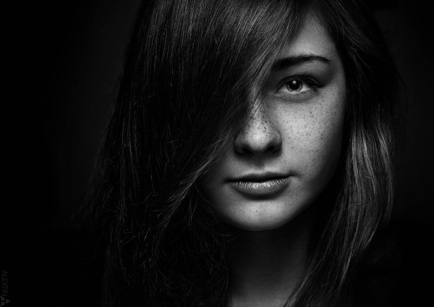 Веснушки, Глаза, Девушка, Портрет, Чб, Саня Тупикин