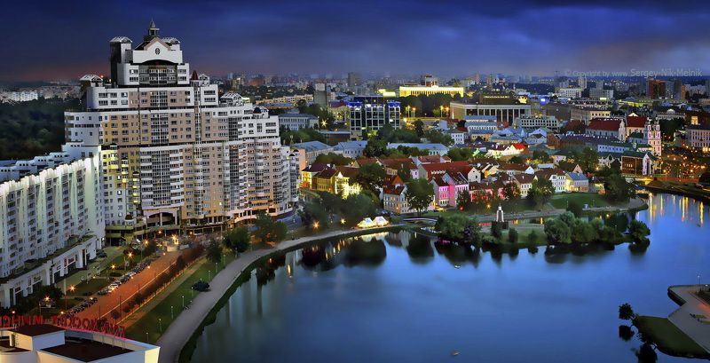 беларусь, минск, длинная выдержка, photoartist, артмир,  достопримечательность, город, вечер, закат, небо, фотохудожник,  белоруссия, европа, река, minsk, belarus, туризм, cityscape, night, ночь, travel, europe, городской пейзаж, искусство Большущее новое и малюсенькое старое... фото превью