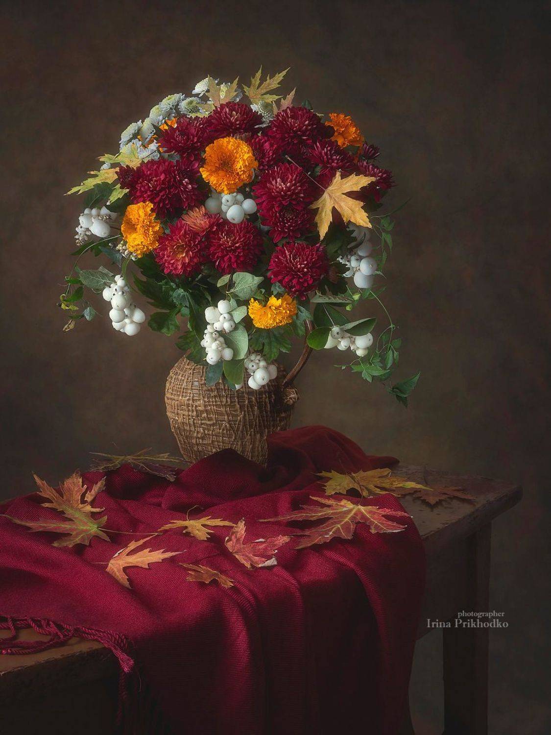 Натюрморт, осень, цветы, букеты, яркие цвета, осенние листья, Приходько Ирина