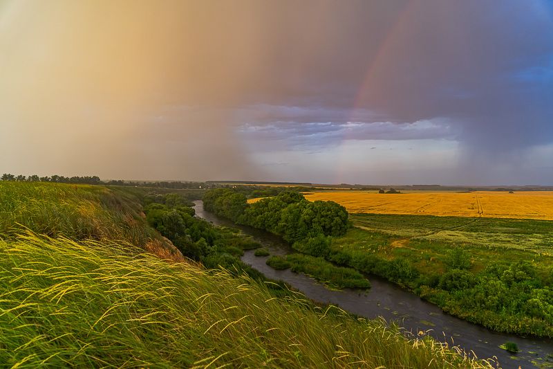 река кшень, радуга, дождь, Река Кшень. фото превью
