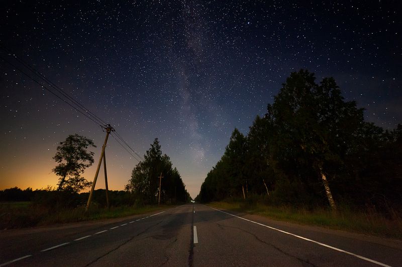 night, road, milkyway, nature, starrynight, russia Road фото превью