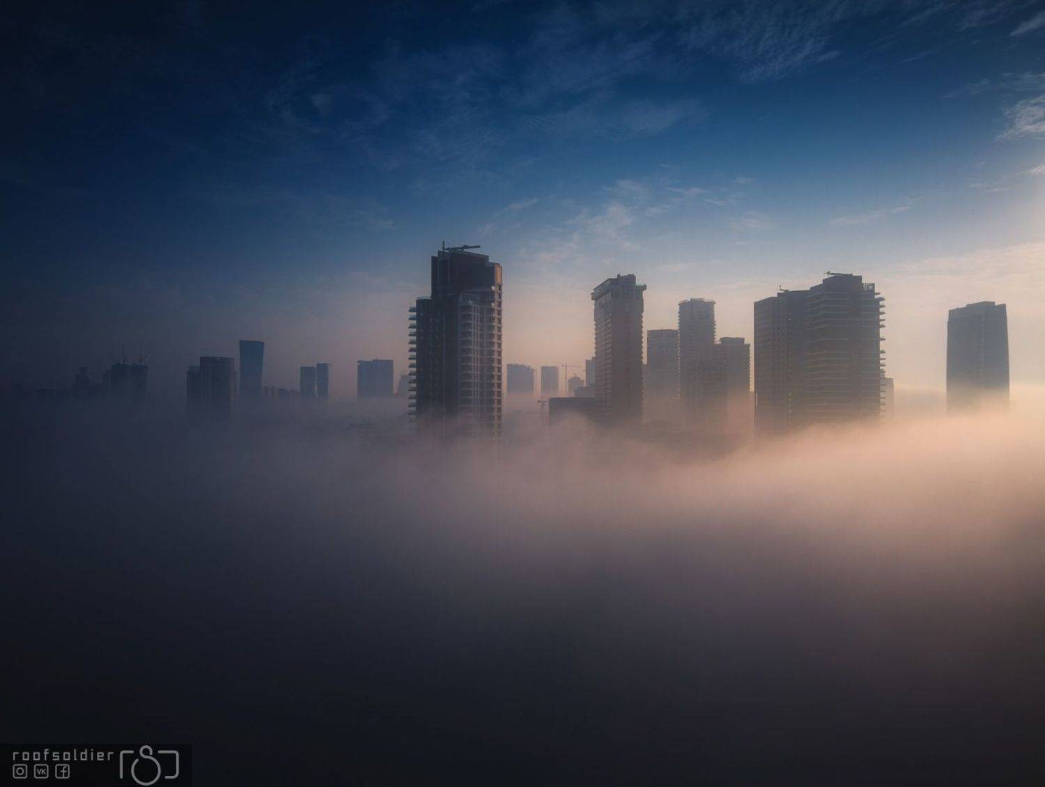 Tel aviv, Israel, city, urban, architecture, cityscape, above, sunset, sunrise, skyscraper, roofer, roof, fog, mist, morning, Голубев Алексей