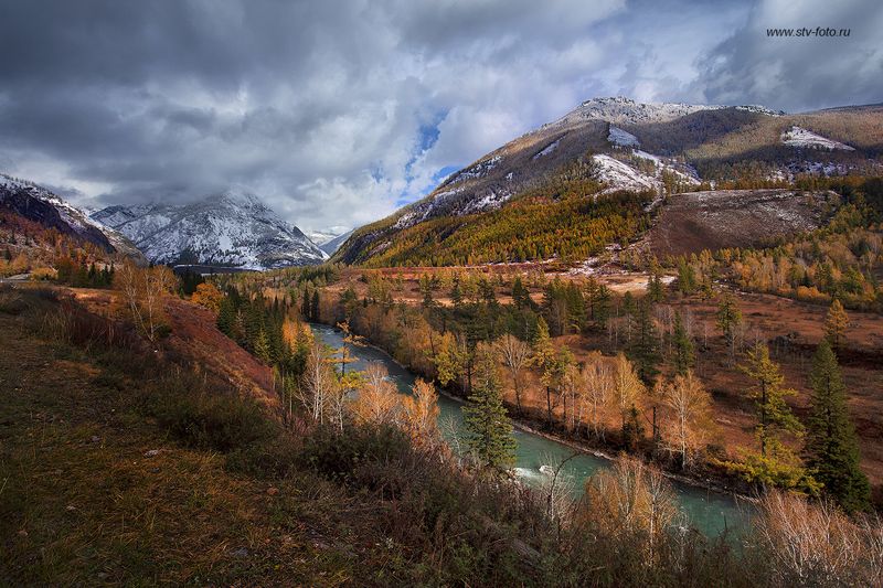 осень, пейзаж, природа, горы, снег, река, чуя, алтай Контрасты природы фото превью