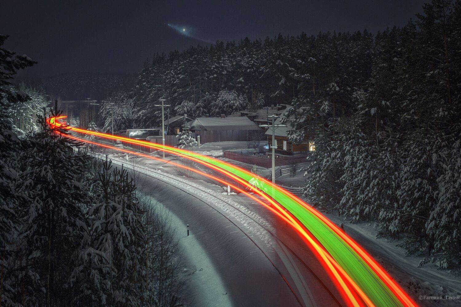 зима, поезд, тайга, лес, дорога, Евгений Гецев