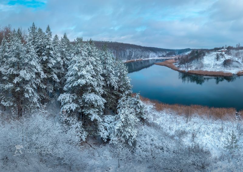 белгородская область, белогорье, зима, зима22, зимнее, первый снег, снежное, отражение, пруд, озеро, водоём, лес, сосны, берег, белый, синий, облака, Новая зима! фото превью