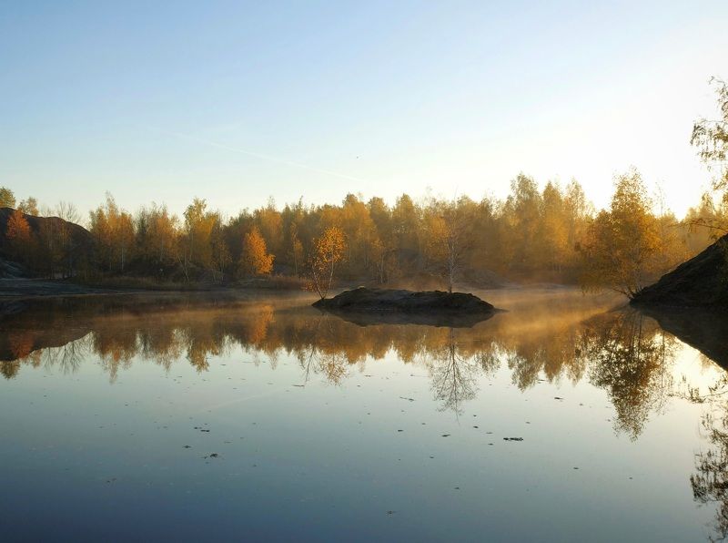 рассвет, карьер, природа, утро, Октябрьским утром. фото превью