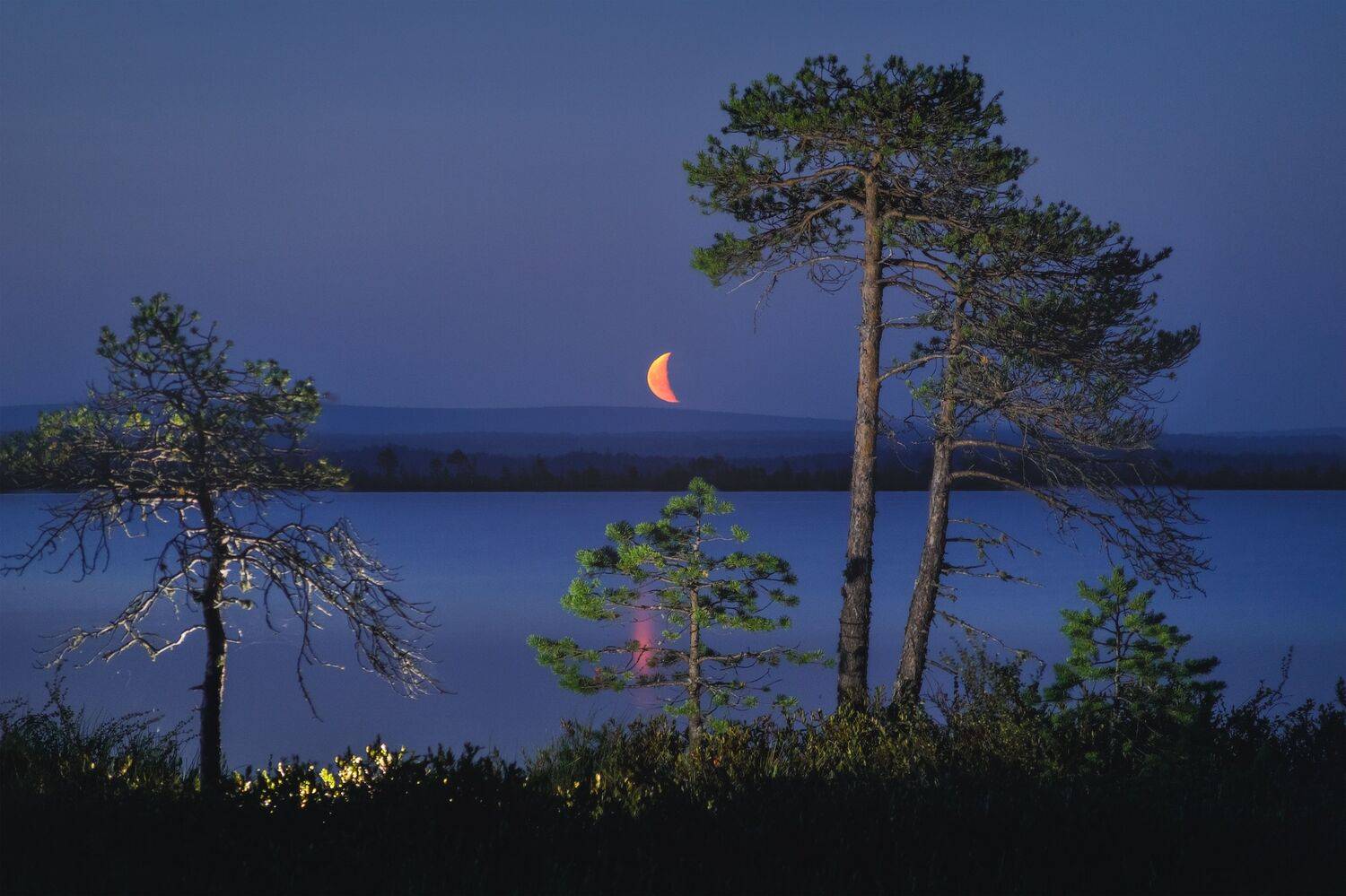 пейзаж, ночь, звезды, осень, север, landscape, nightscape, stars, autumn, lake, moonscape, moon, north, луна, Чаланов Иван