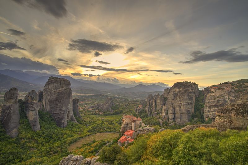 горы, скалы, греция, greece, закат The Meteora фото превью