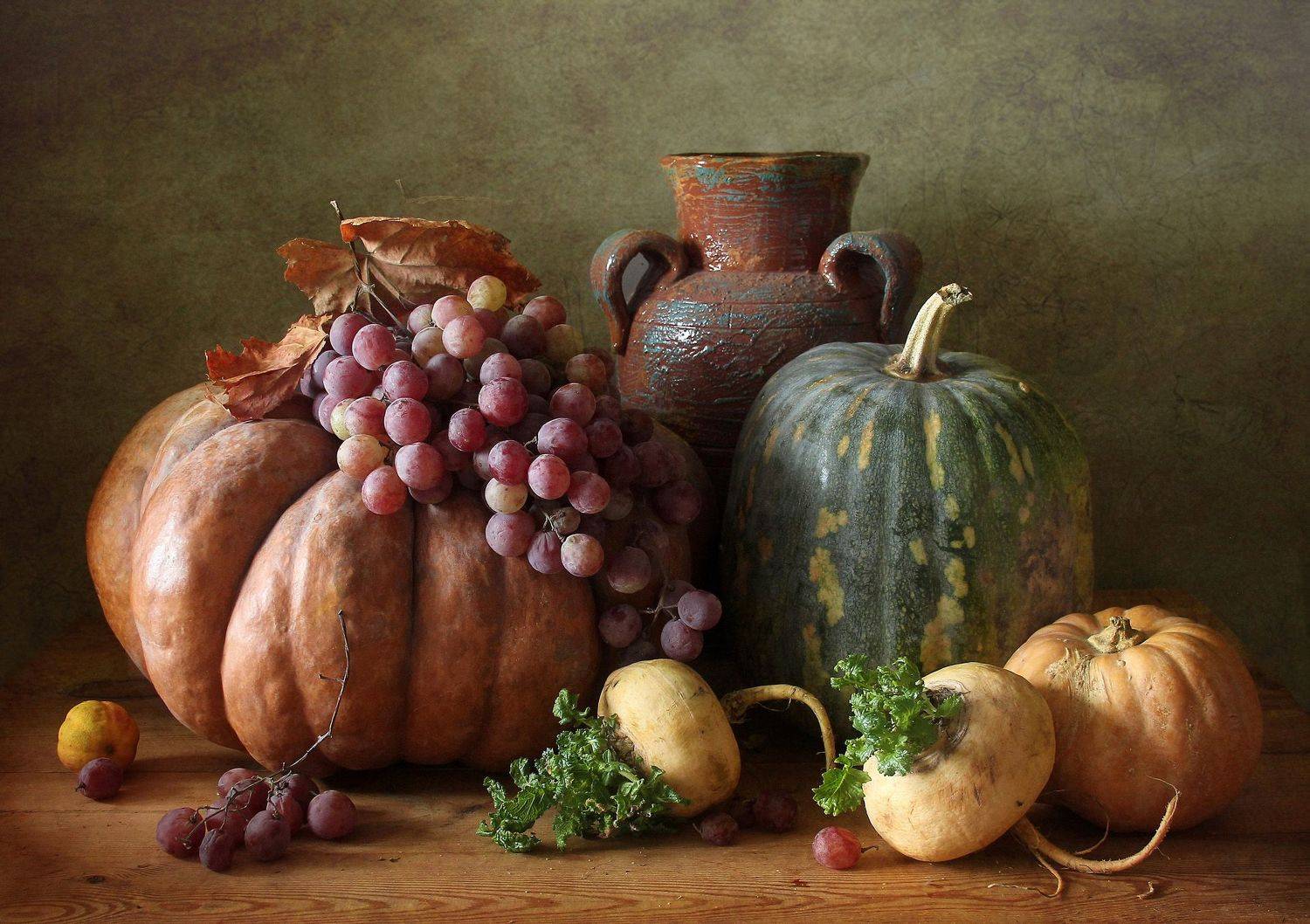 натюрморт, тыквы, виноград, осень, марина филатова, репа, Марина Филатова
