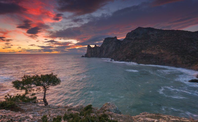 Закат, Зима, Крым, Море, Новый свет Закат над Новым Светом фото превью