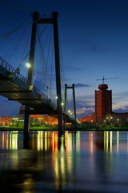 архитектура, вечер, вода, город, енисей, красивый, красноярск, мост, ночь, огни, отражение, пейзаж, река, яркие 23:00 фото превью