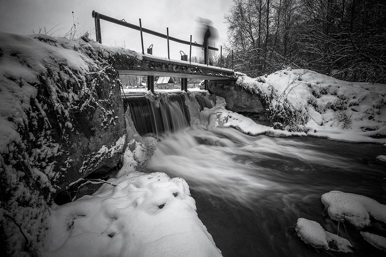 водопад, дамба, мост, прохожий, река, Анна Кудрявцева