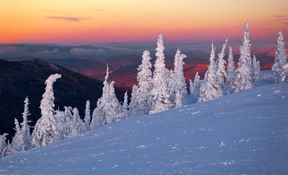 горная шория, розовый вечер, сибирь, шерегеш, Валерий Пешков