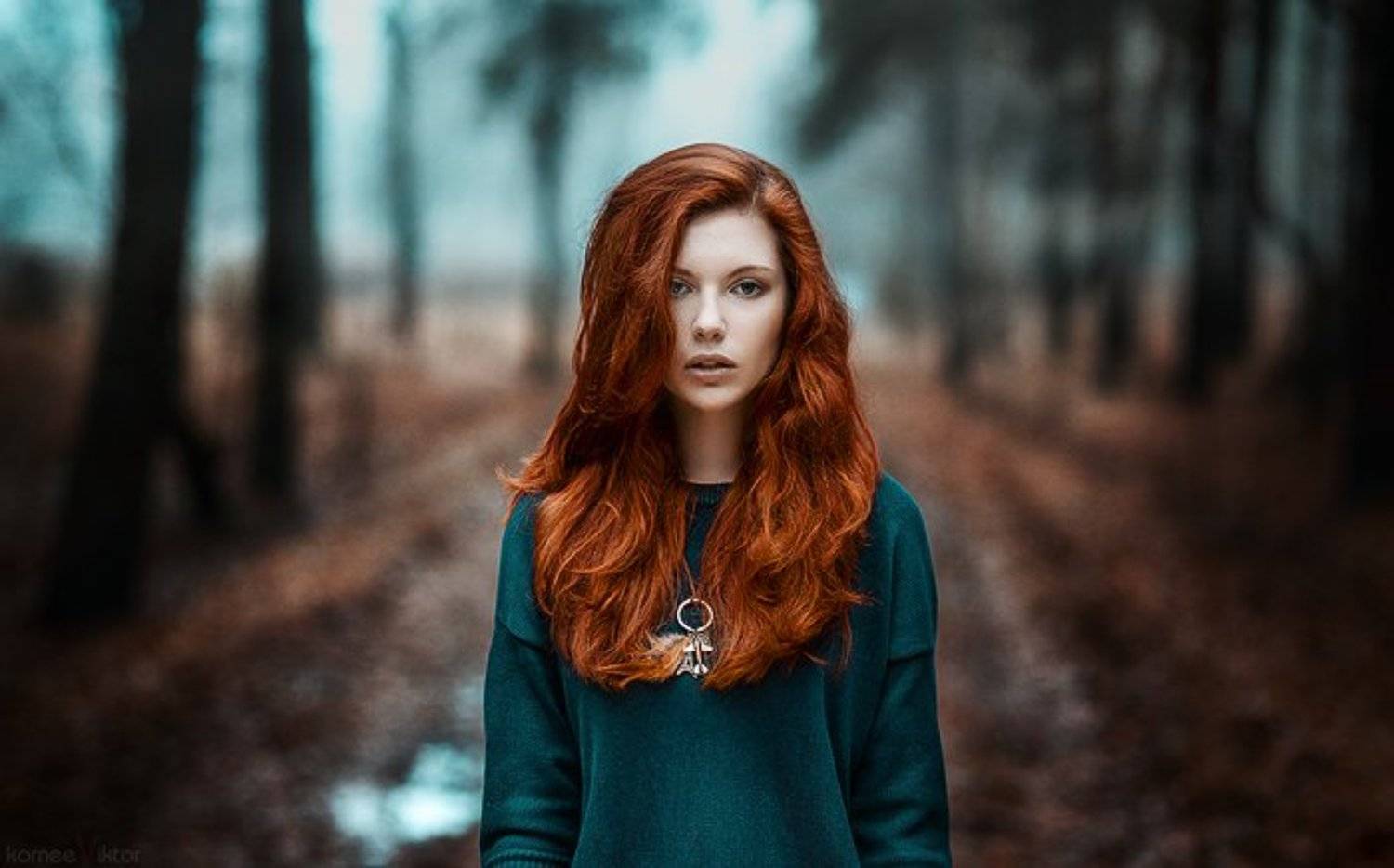 Girl, Девушка, Лес, Осень, Рыжая, Туман, Виктор Корнеев