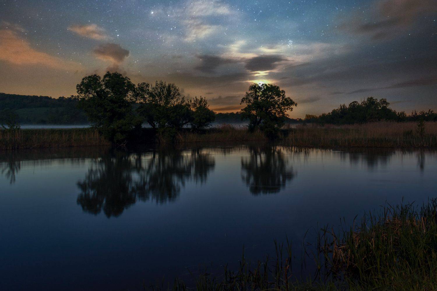 весенняя ночь, небо, звёзды, река, Александр Литвишко