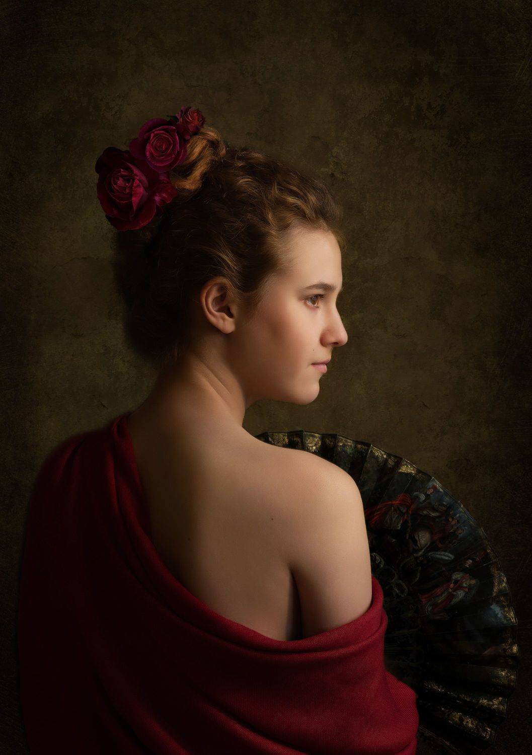 девушка, веер, шаль, цветы, Кетова Вера