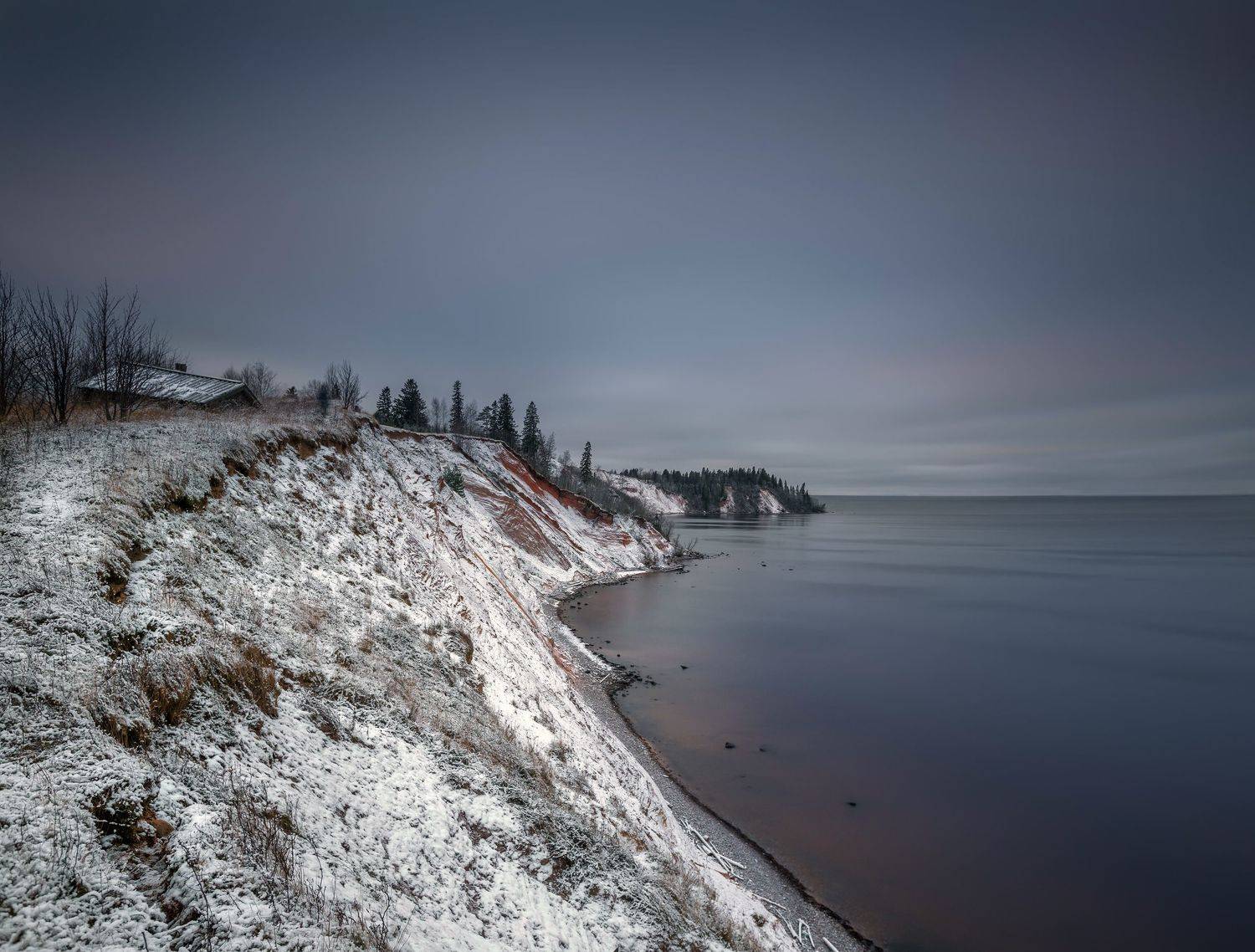онега, онежское озеро, ольково, андом гора, природа, пейзаж, первый снег, зима, длинная выдержка, Павел Ващенков
