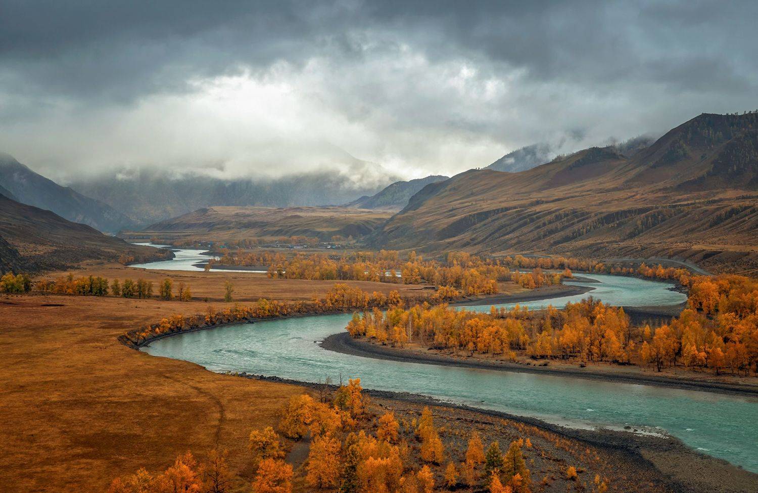горный алтай,конец сентября,тучи,моросящий дождь,река катунь, lora_pavlova