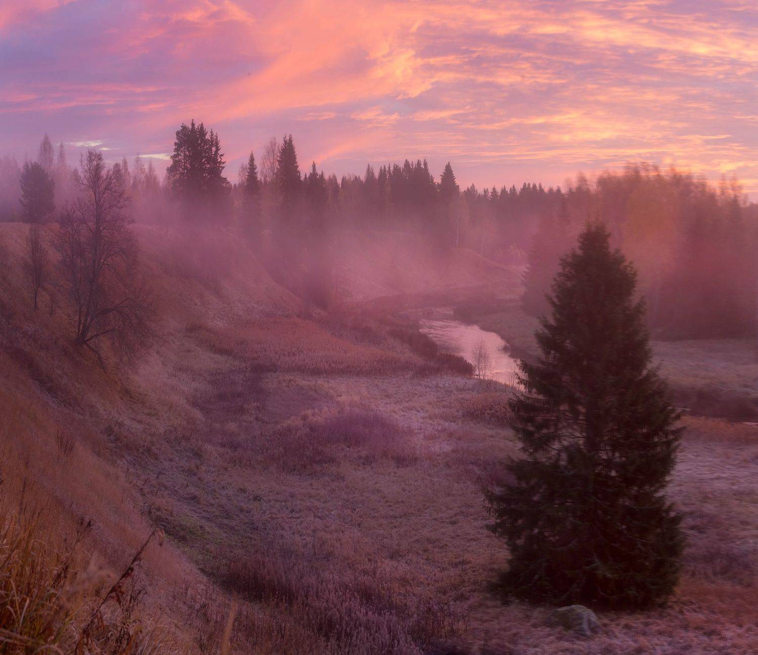 река, осень, туман, рассвет ,север ,солнце, свет, закат, облака, отражение, фототур, утро, карелия, север, Павел Ващенков